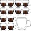 Gerrii Double Walled Glass Coffee Mugs with Handle 10 oz Insulated Borosilicate Glass Cappuccino Mugs Clear Espresso Cups for Home Office Coffee Tea Espresso Latte Milk and Hot Cold Beverages(12 Pack)
