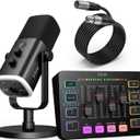 FIFINE Gaming Equipment Bundle, Dynamic XLR/USB Gaming Microphone Set with Streaming Audio Mixer for Podcast Recording Video Vocal, RGB Gamer Set with Volume Fader/XLR Interface for PCAmpliGame KS5