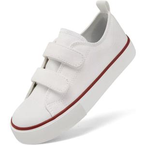 AOVOG Toddler Little Kid Cushioned Canvas Shoes Slip On Sneakers Soft and Durable (White-velcro)