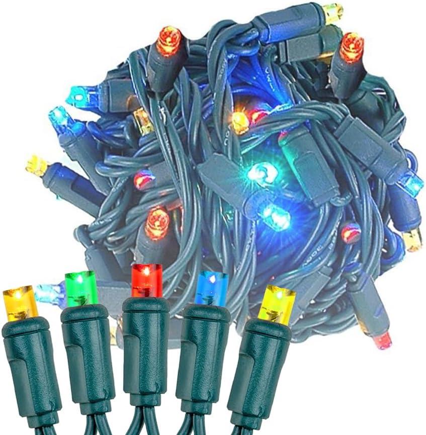 Novelty Lights 11ft 50 LED Multicolor Christmas Lights Outdoor/Indoor, 2.5" Spacing, Green Wire String Lights for Festive Xmas Lighting, IP55, UL Listed, Dimmable, Connectable