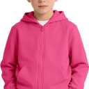 Girls Boys Athletic Zip Up Hoodie Sweatshirt Brushed Fleece Hooded Zipper Sweatshirt School Outerwear Coat for Kids 8Y