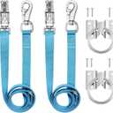 Cross Ties for Horse,Heavy Duty Nylon Horse Trailer Tie with Strong Panic Snap and Bull Snap,Adjustable from 45.2" to 78.7" Hanging Strap with 2 Pcs Tie Rings and Screws (Blue)