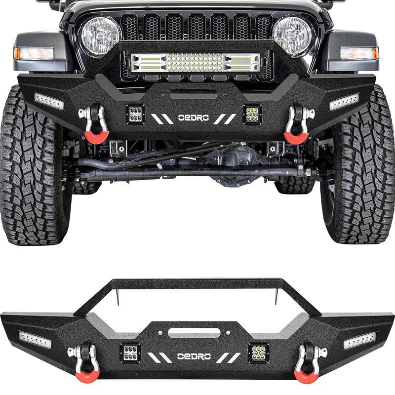 OEDRO Front Bumper Compatible with 2018-2025 Jeep Wrangler JL/JLU,20-25 Gladiator,Rock Crawler Bumper with Winch Plate Mounting & 4 x LED Lights
