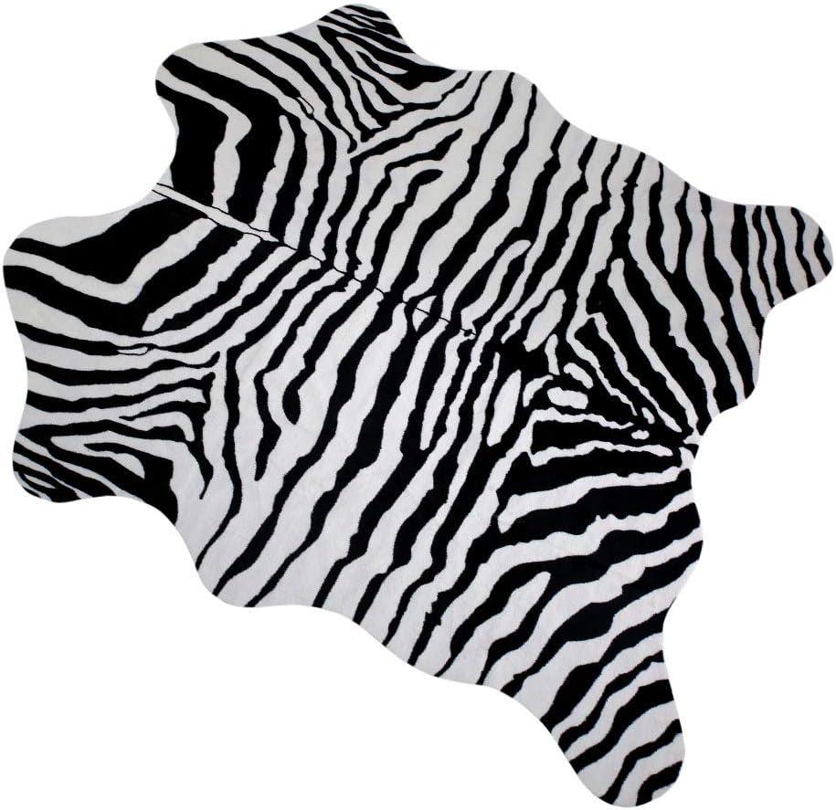 MustMat Faux Zebra Print Area Rug 4.5x5.2 Feet Cute Soft Black and White Animal Print Carpet for Jungle/Safari Theme Child's Room