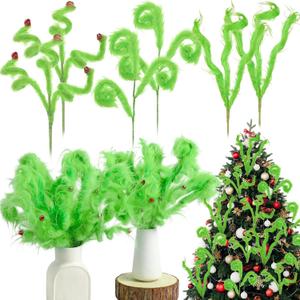 Cinnvoice 24 Pcs Christmas Tree Decorations 16" Lime Green Furry Christmas Tree Picks Branches Trees Topper Xmas Curly Ornaments Pick for Xmas Wreath Decor Holiday Party Vase Fillers Gift