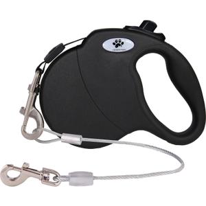 16ft Retractable Dog Leash for Large Breed Dogs up to 110 lbs with a Detachable Chew Proof Extender Wire Ropes (Black, L)