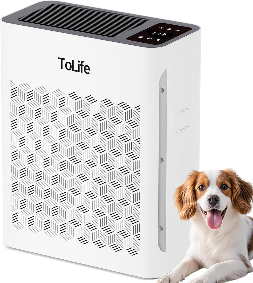 Tolife Air Purifier Large Room, Air Purifiers for Home Pets Hair with Washable Filter, Air Cleaner for Bedroom up to 1095 Ft Dust Smoke Odor, Sleep Mode, Timer, White