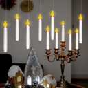 Floating Candles with Remote, 10 PCs Hanging Candles, Flickering Warm Light Flameless Floating LED Candle, Battery Operated Window Taper Candle Set for Halloween Home Party Decoration-White