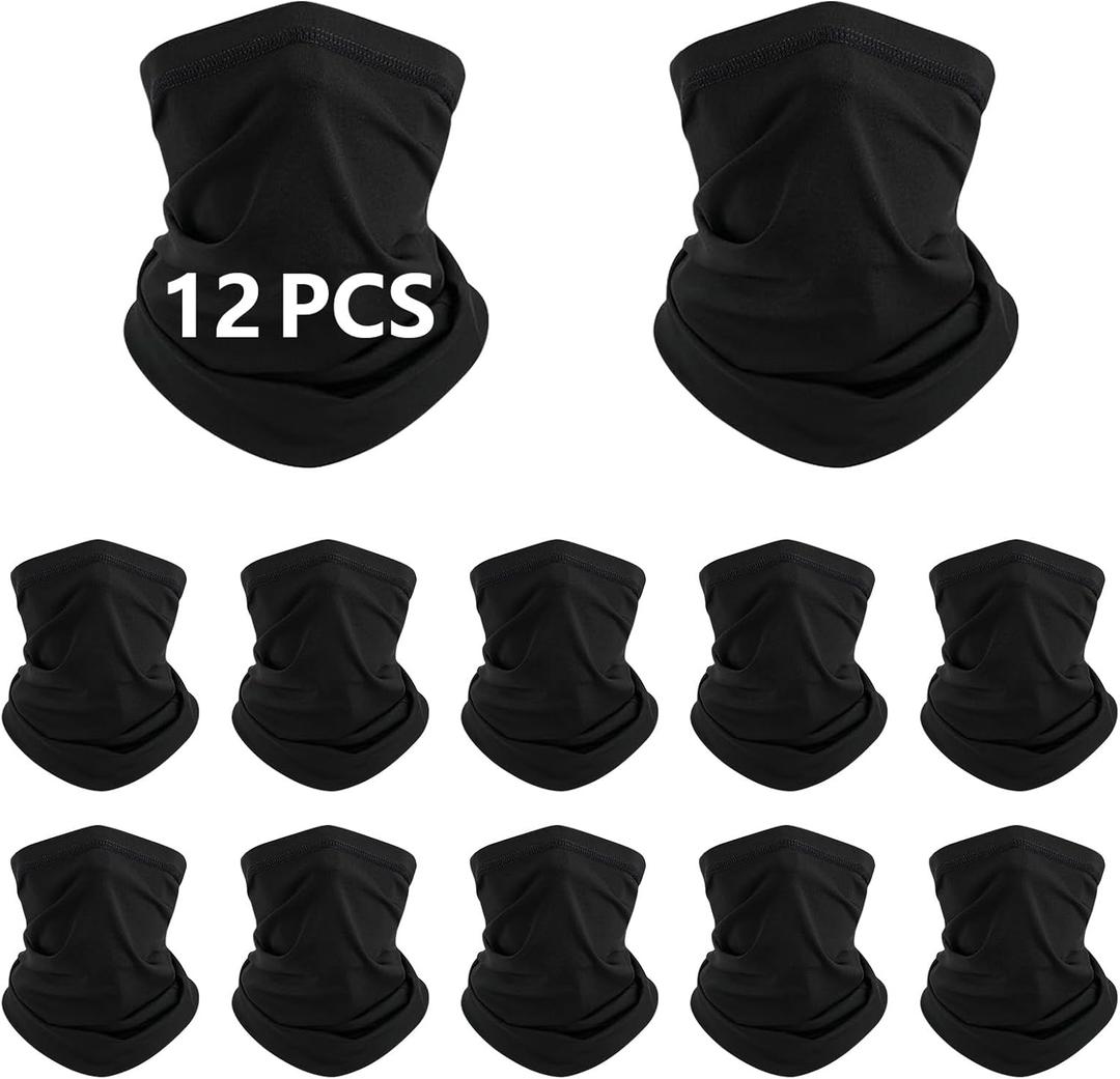 12 PCS neck gaiters for men women Face Mask Cooling Gator Mask Breathable Face Cover Ski Neck Scarf Protection from Dust Sun for Skiing Fishing Hiking Cycling (Black)