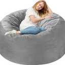 Homguava 3FT Bean Bag Chair: 3' Bean Bags with Memory Foam Filled, Large Beanbag Chairs Soft Sofa with Dutch Velet Cover-Light Grey