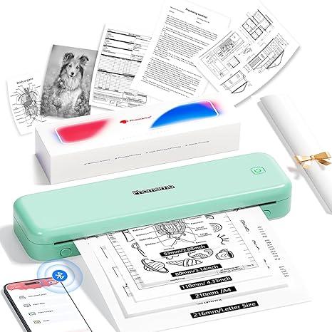 Phomemo M834 Portable Printer, Wireless Bluetooth Thermal Printer, Support Multi-Size Thermal Paper, Compatible with iOS, Android & PC, Mobile Printers for Travel, Office, School, Green