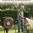 NEO-TEC Retractable Garden Hose Reel 82 ft 1/2 Inch, Ground-Mounted Freestanding Water Hose, No-Drill 360 Swivel, Any-Length Lock & 20% Slow Return for Large Yard Lawn Car Washing