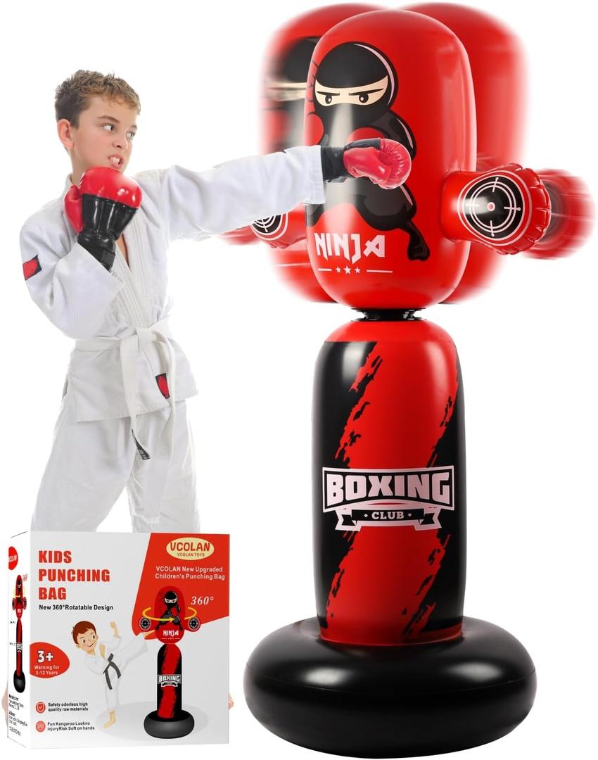 Punching Bag for Kids,New Upgraded 360Rotating Kids Punching Bag,Inflatable Boxing Bag Toy for Boys Girls, Christmas Birthday Gift for Kids Age 3-12 (Red)