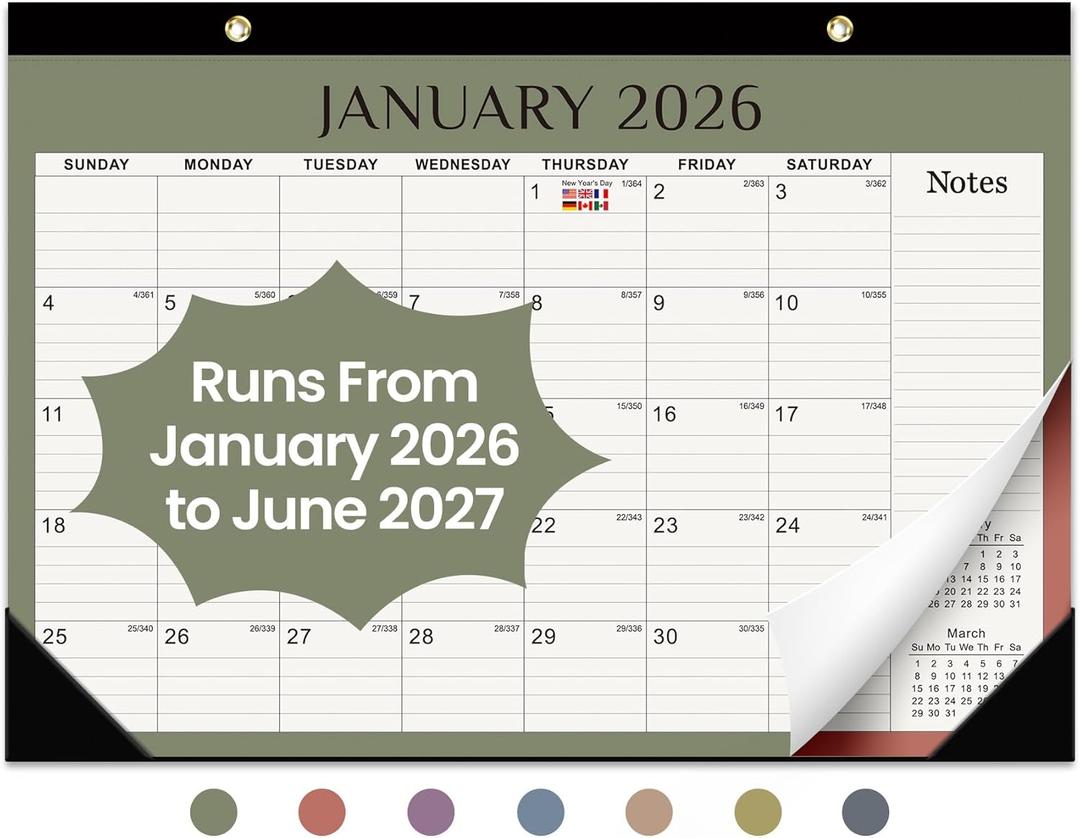 2026 Desk Calendar, 18-Month Calendar Runs from January 2026 to June 2027, 17" x 12" Desktop or Wall Calendar, Perfect Monthly Calendar Planner for Home, Office, or School - Boho Colors