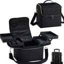 Large Travel Makeup Train Case, Big Makeup Bag Organizer Makeup Box,4 Tier Professional Cosmetic Storage Cases for Nail Tech Tattoo Storage Bag for Equipment and Supplies with luggage Sleeve