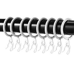 30 Pieces Metal Drapery Curtain Rings Curtain Hanging Rings and 30 Pieces Metal Curtain Drapery Pin Hooks for Window Curtain, Door Curtain and Shower Curtain, 30 mm Internal Diameter (White)