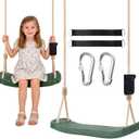 Kids Tree Swing Seat with Tree Straps and Carabiners, Heavy Duty Ergonomic Straight Swing Set for Backyard, Indoor & Outdoor Rope Swing, 264 lbsGreen