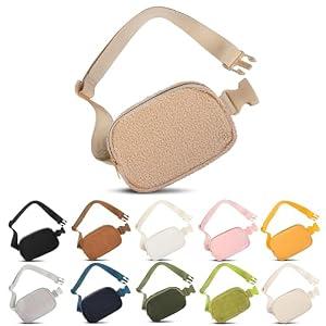 Frenou Fleece Belt Bag with Adjustable Strap for Women and Men Crossbody Fanny Bag Bum Bag, Waist Pack for Hiking Workout Sports Travel Wood Grey