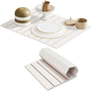 Large Stone Dish Drying Mats for Kitchen Counter, 23"(L)16"(W) Diatomaceous Earth Mats, Water-Absorbent Collapsible Multi-Purpose Stone Drying Tray for Cups Dishes Bottles, Match Any Countertop