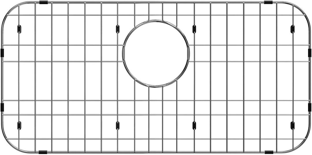 iPEGTOP Sink Bottom Grid 23" x 13", Stainless Steel Sink Protector Rear Drain with Corner Radius 2", Sink Grate Rack for Bottom of Kitchen Sink Single Bowl with Hole Cover, One Piece