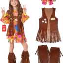 Morph 70s Outfits For Kids, Girls Hippie Costume, Hippie Costume Kids, Girls Halloween Costumes, 70s Halloween Outfit Kid (Small, Orange)