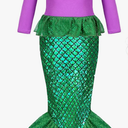 Little Girls Mermaid Ariel Costume for Grils Dress Up Halloween Cosplay Birthday Party with Headband, Wig, Necklace Size 140