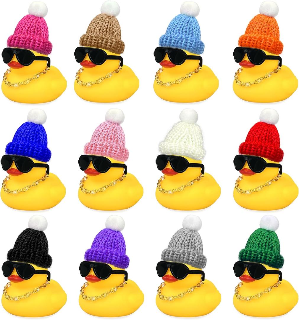 HAVAGDTM 12 Set Mini Ducks with Mini Hats Necklace and Sunglasses Bath Duck Toy for Baby Shower Birthday Swimming Party Gift Favor Decorations