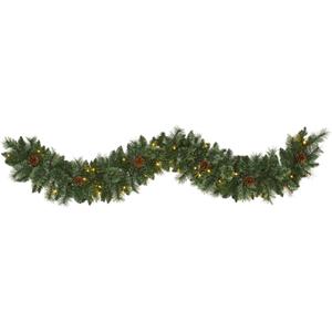 6' Green Flowering Pine Needle & PVC Mixed Tips Garland with 35 battery BOX LEDs