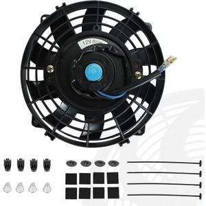 7" inch Universal Slim Fan Push Pull Electric Radiator Cooling 12V Mount Kit Black
