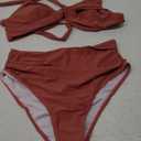 ZAFUL Womens Two Piece Swimsuit Push Up High Waisted Bikini Sets Halter V Neck Modest Bathing Suits Ruched Swimwear, L