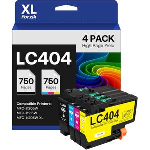 Forzik LC404 LC404XL Ink Cartridges Replacement Compatible for Brother LC 404 LC-404 for MFC-J1205W MFC-J1215W MFC-J1205W XL Printer (4 Pack, Black Cyan Magenta Yellow)