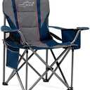 FAIR WIND Oversized Fully Padded Camping Chair with Lumbar Support, Heavy Duty Quad Fold Arm Chair with Cooler Bag - Support 450 LBS，Blue