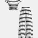 SOLY HUX Girl's Bow Print Short Sleeve T Shirt Pants Outfits (White)