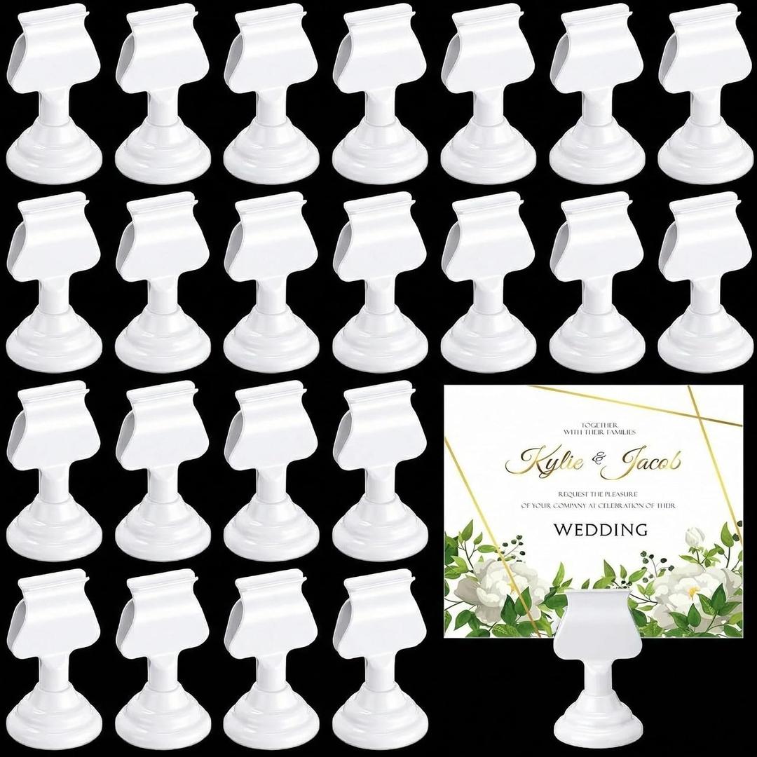 Kathfly 24 Pcs Wedding Table Number Holders 1.7 Inch Metal White Mini Place Card Holders Bulk Harp-clip Table Sign Stands Card Holder Display Picture Memo Notes Menu for Restaurants Birthday Decor