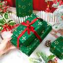 2 x Flyhill Christmas Wrapping Paper,Metallic Gold Embossed Foil Snowflake Green Gift Wrap for Holiday, Party,Celebration, New Year(17 Inch X 33 Feet)