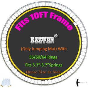 Trampoline Replacement Mat 10ftTrampoline Mat Fit 10ft Frame Not a 10ft Length Mat,Repalcement Trampoline Mat 10ft, Lasting Longer with 8 Rows of Stitching,w/Spring Tool and Gloves