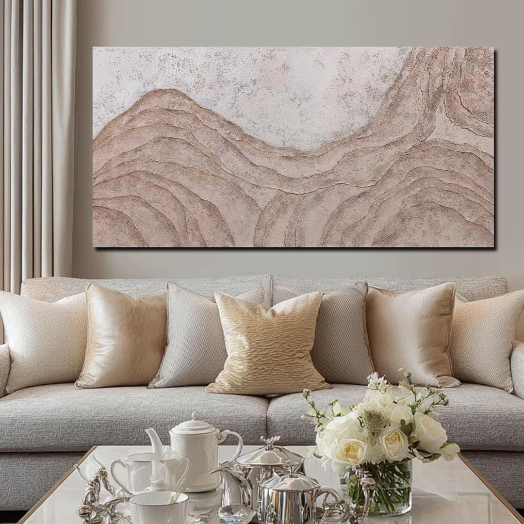 Beige Mountain Wall Art Modern Canvas Decor for Living Room 24x48 Inch