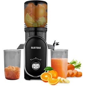 SUSTEAS Cold Press Juicer, 300W, 5.3" Large Feed Chute, 1.5L Capacity, Automatic Feeding, High Yield, Easy to Clean, Ideal for Whole Fruits & Vegetables, Black