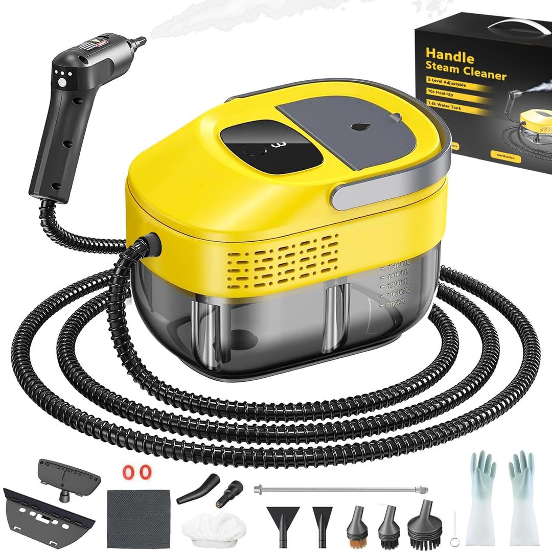 2026 New 3 Level Adjustable Pressurized Handheld Steam Cleaner for Home, 10s Heat-Up Handheld Steamer for Cleaning, 1.6 Qt Tank Portable Steam Cleaner Handheld for Car 1 PCS Yellow