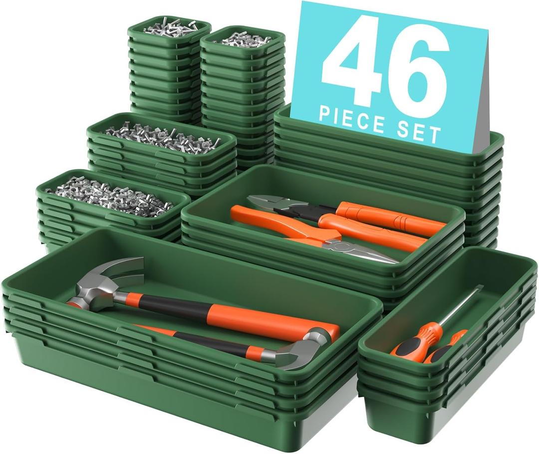 A-LuGei  & 5 Size Tool Box Organizer Tray Divider Set,Army Green Desk Drawer Organizer,Garage Organization and Storage Toolbox Accessories Rolling Tool Chest Cart WorkBench Small Part