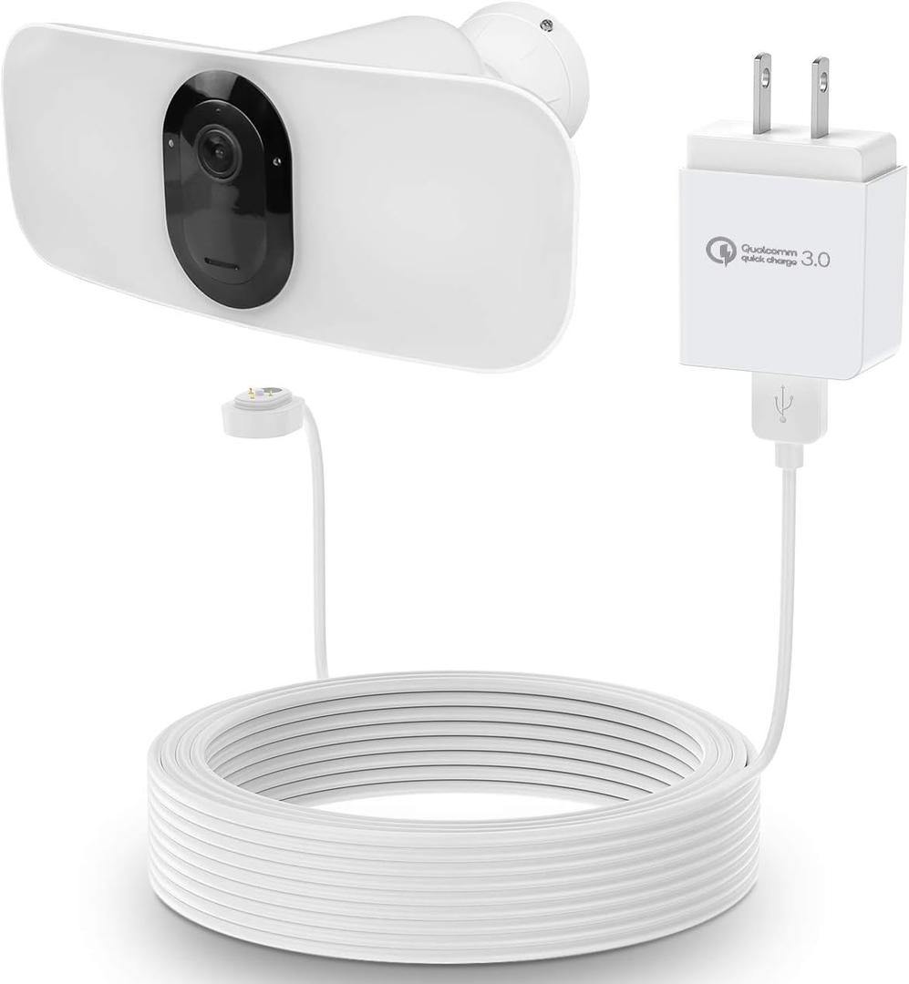 HOLACA 30ft/9m Power Cable and Adapter for Arlo Pro 3/5S Floodlight Camera, Weatherproof Outdoor or Indoor Magnetic Cable Continuously Charging Your Arlo Camera - White