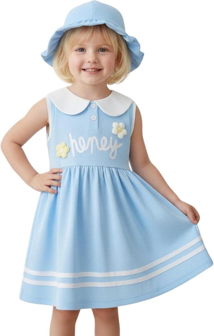 Toddler Girl Dress Baby Girls Button-up Polo Uniform Dresses 2 Pieces Summer Tennis Ruffle Sleeve Clothes Size 2T-8T