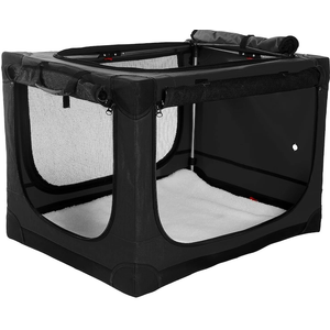 42 Inch Collapsible Travel Dog Crate for Medium Large Dogs, Portable Dog Crate 4-Door Foldable Soft Kennel with Chew-Proof Mesh Windows for Indoor & Outdoor Travel,with Storage Bag,Black