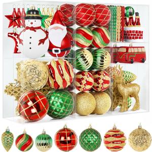 Alupssuc 100 Pcs Christmas Ball Ornaments Set, Santa Claus and Snowman Christmas Tree Decoration Baubles for Indoor Outdoor Holiday Wedding Party Decoration Tree with Hanging Rope, Red & Green & Gold