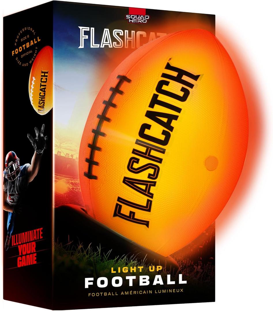 Light Up Football - Glow in the Dark Ball - NO 6 - Boys Gifts - Outdoor Sports, Birthday Gifts for Boys 8-15+ Year Old - Kids Teenage Youth Gift Ideas - Boy Toys Stuff Ages 8 9 10 11 12 13 14 15 