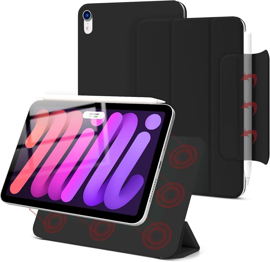 Magnetic Case for iPad mini 7 A17 Pro, Slim Smart Folio for iPad mini 7th/6th Generation 8.3 Inch 2024/2021 Model, Lightweight Trifold Stand, Auto Sleep/Wake, Support Pencil Pro, Black