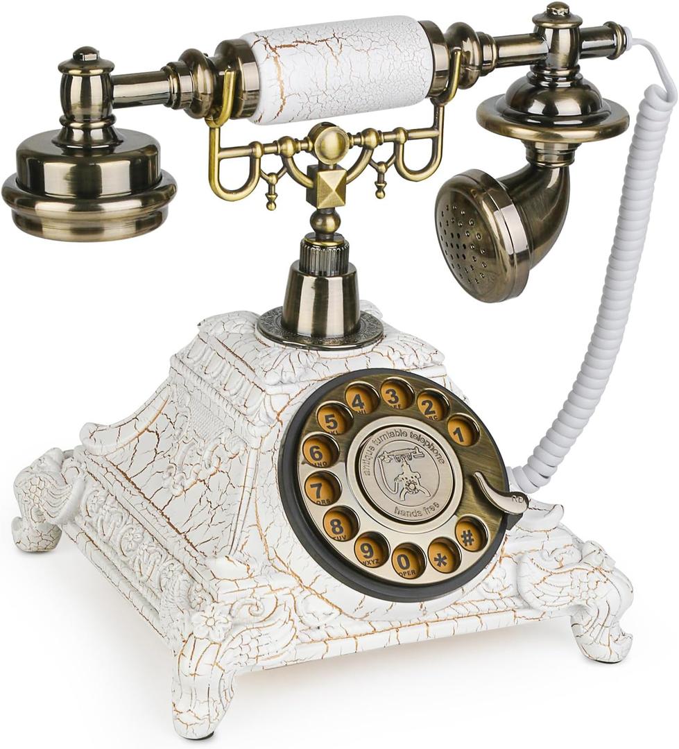 Sangyn Antique Phone European Style Vintage Telephone Retro Landline Telephones Decor Old Fashioned Phones for Home Office Hotel Decoration (White)