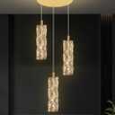 ykolupty 3-Light Gold Chandelier with Dimmable Ceiling Light Crystal Pendant Light for Kitchen Island, Dining Room, Living Room, Entry Hallway