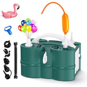 IDAODAN Electric Balloon Pump, Portable Electric Balloon Blower Machine Balloon Air Pump Dual Nozzle Rose Red 110V 600W Balloon Inflator for Party Decorations (Green)