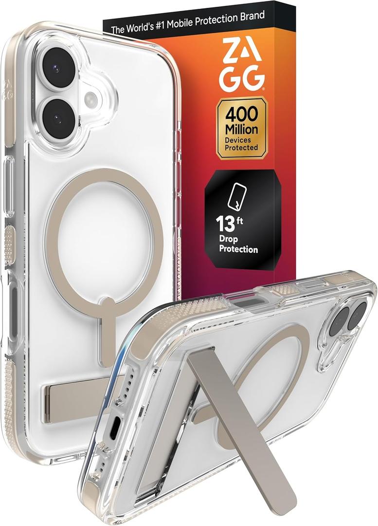 ZAGG Santa Cruz Snap Case with Kickstand for iPhone 17 - Titanium, Drop Protection (13ft/4m), MagSafe Charging Compatible, ClearGuard Anti-Yellowing Technology, Scratch Resistant Phone Case